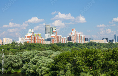 Canvas Print Panoramic view of modern residential buildings in Moscow Russia on a clear Sunny