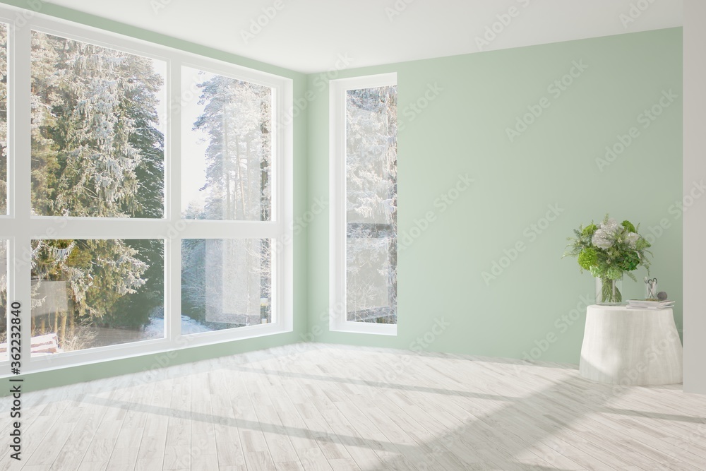 Fototapeta premium White minimalist empty room. Scandinavian interior design. 3D illustration