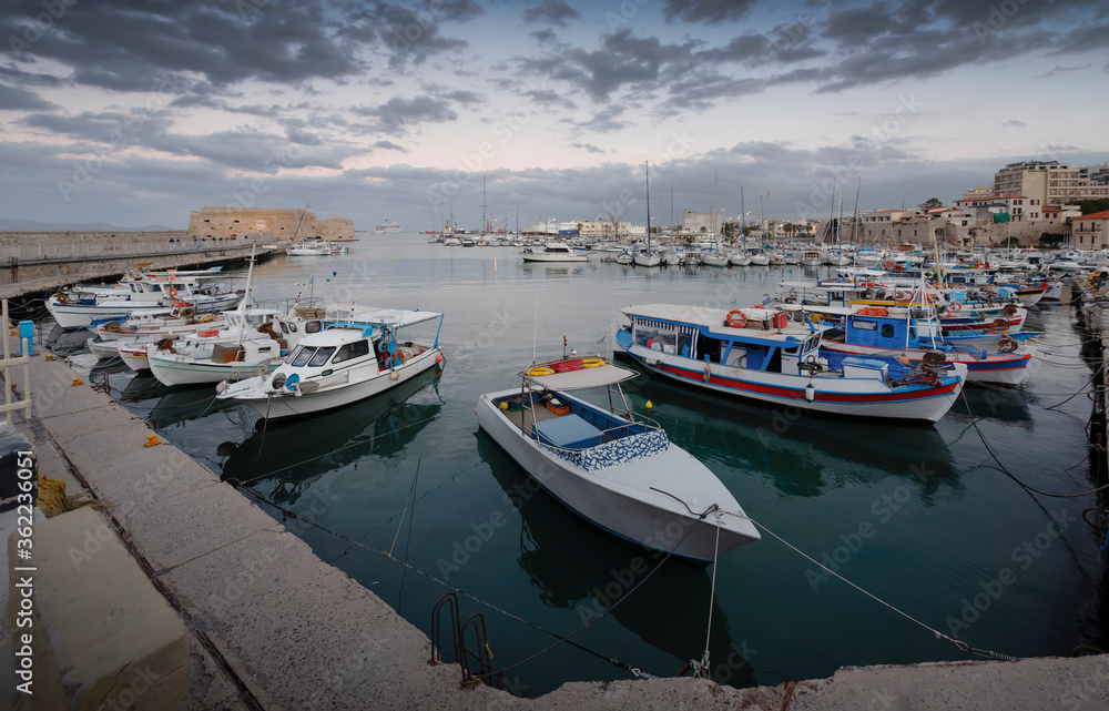 Boats and yachts in the Harbor of Heraklion