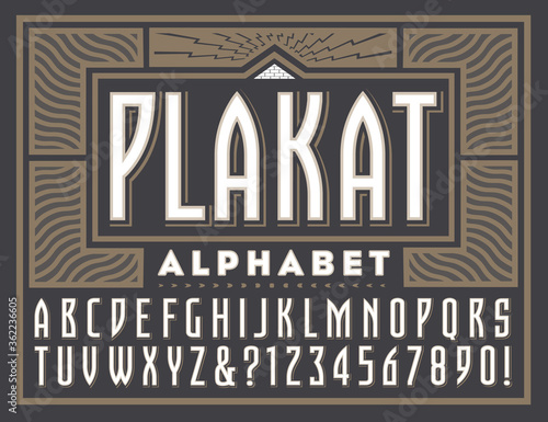 Plakat is a Vintage-Style Original Alphabet; This Lettering is Reminiscent of European Poster Styled Fonts of the 1920s and 1930s
