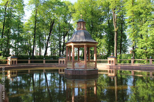 St. Petersburg, Summer Garden, Russia, May 2014: A pond with a gazebo in the Summer Garden.