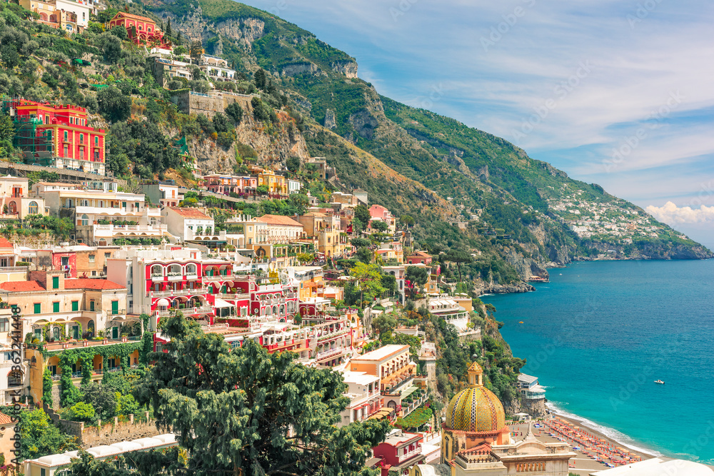 Beautiful view on Positano town on famous Amalfi coast, Campania, Italy