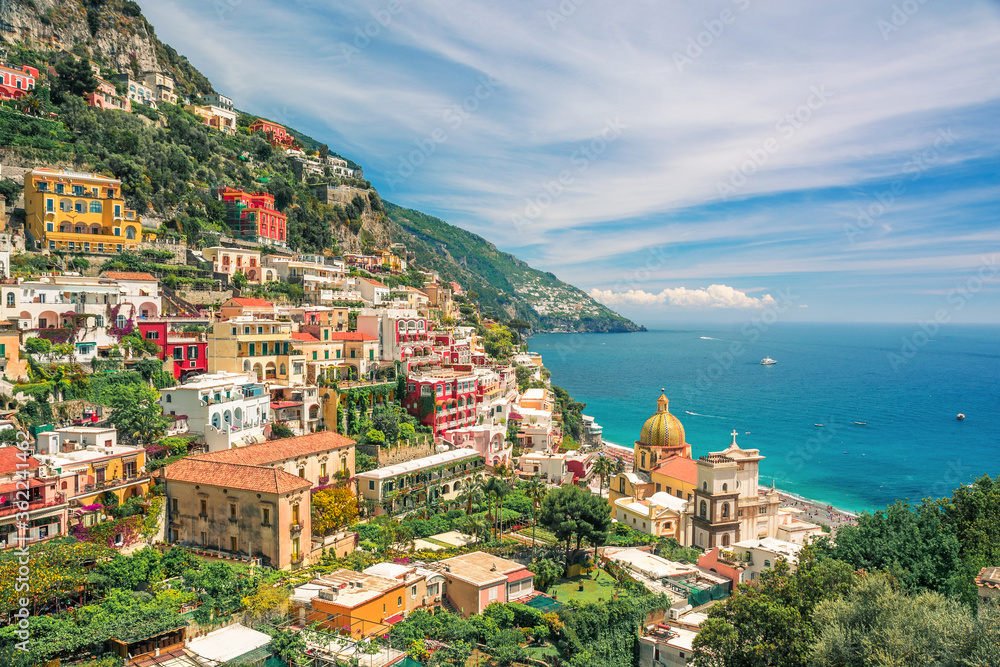 Aerial view of town Positano on Amalfi coast, Campania, Italy