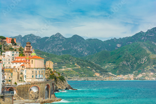 Beautiful view on Atrani town on famous Amalfi coast, Campania, Italy