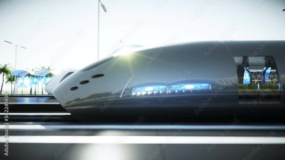 Robot on the Sci Fi railway futuristic station. Future concept. Aerial view Realistic 4k animation Robot on the Sci Fi railway futuristic station. Future concept. Aerial view Realistic 4k animation