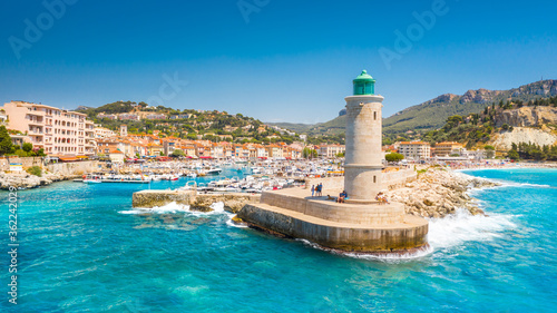 Panoramic view of the fishing village of Cassis near Marseille, Provence, South France, Europe, Mediterranean sea photo