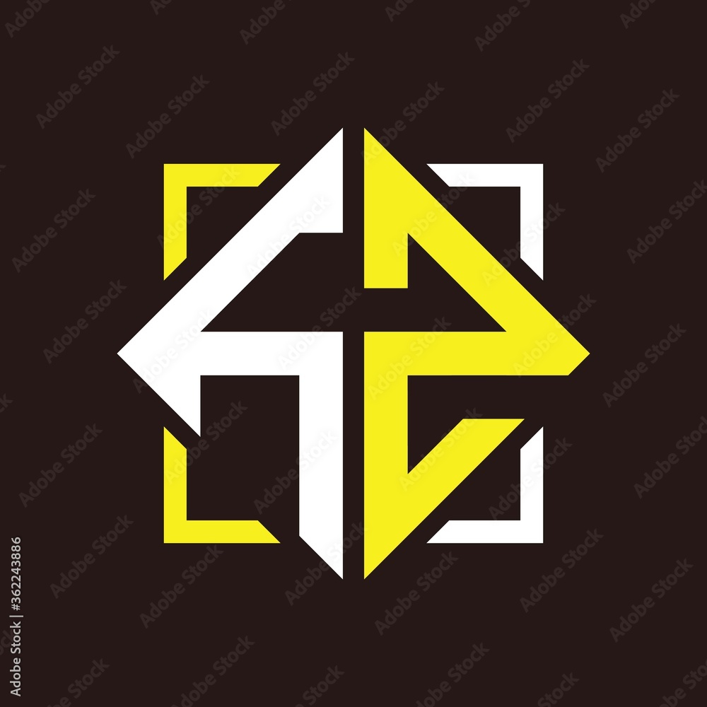 H Z Initials quadrangle monogram with square H Z Initials quadrangle monogram with square