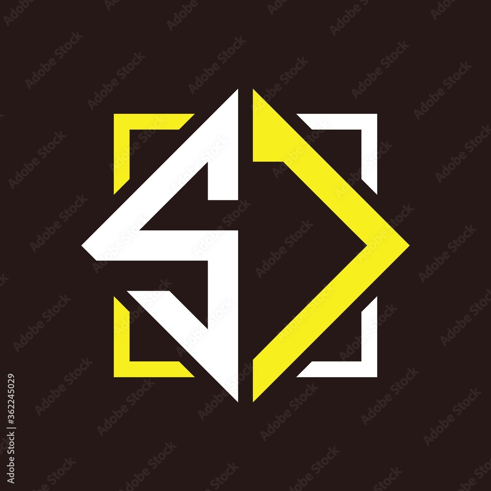 S J Initials quadrangle monogram with square S J Initials quadrangle monogram with square