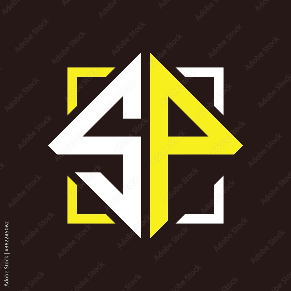 S P Initials quadrangle monogram with square S P Initials quadrangle monogram with square