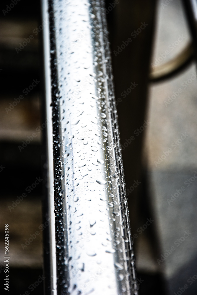 Drops is on metallic surface after rain Drops is on metallic surface after rain
