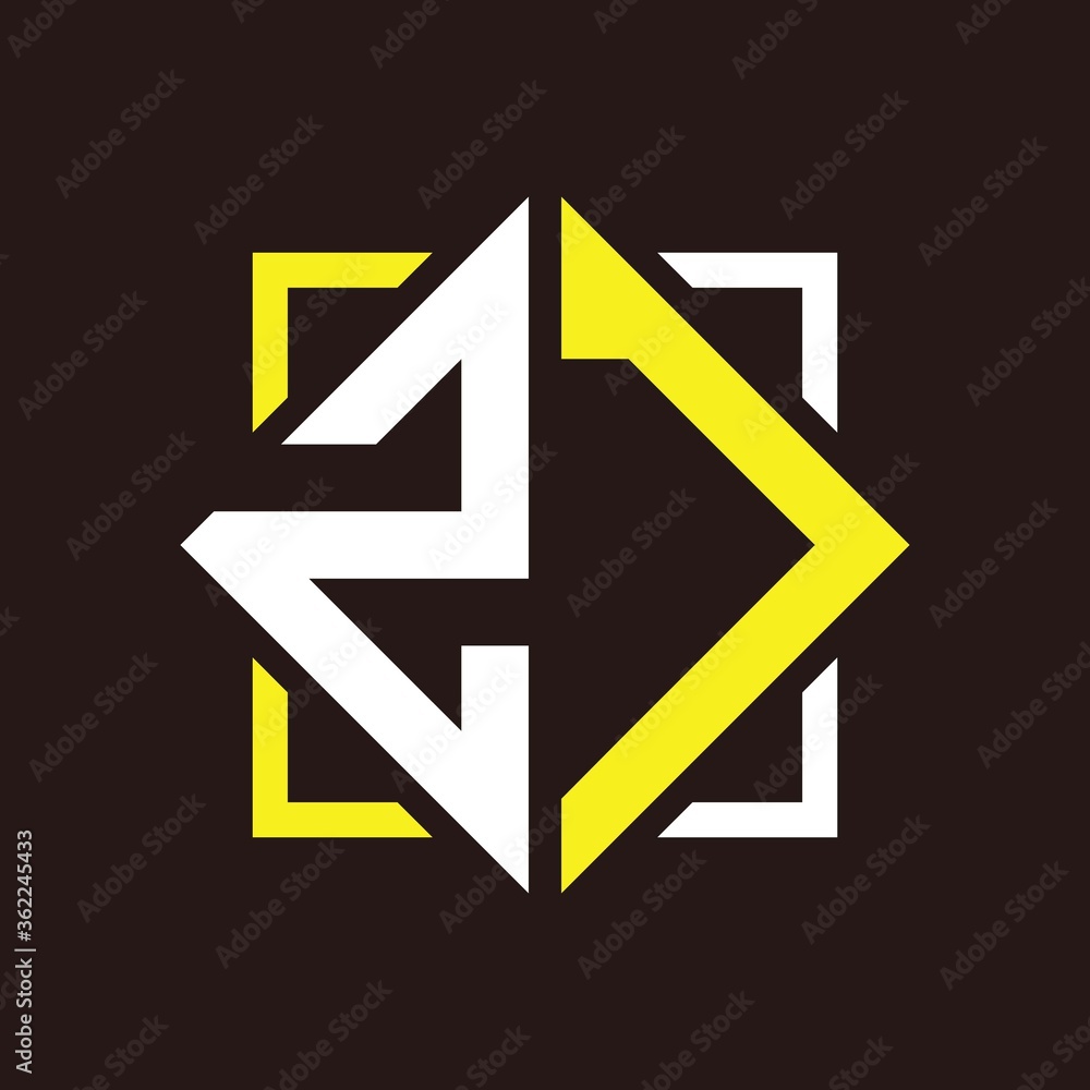Z J Initials quadrangle monogram with square Z J Initials quadrangle monogram with square