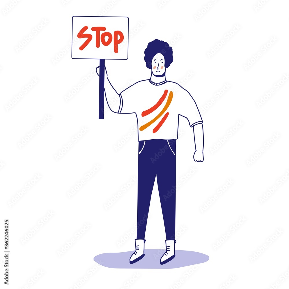 A man with a banner, a protesting activist, a workers' strike. Worker holds a blank banner, takes part in the parade. A manifest with a demonstration sign with empty space for text. Single picket A man with a banner, a protesting activist, a workers' strike. Worker holds a blank banner, takes part in the parade. A manifest with a demonstration sign with empty space for text. Single picket