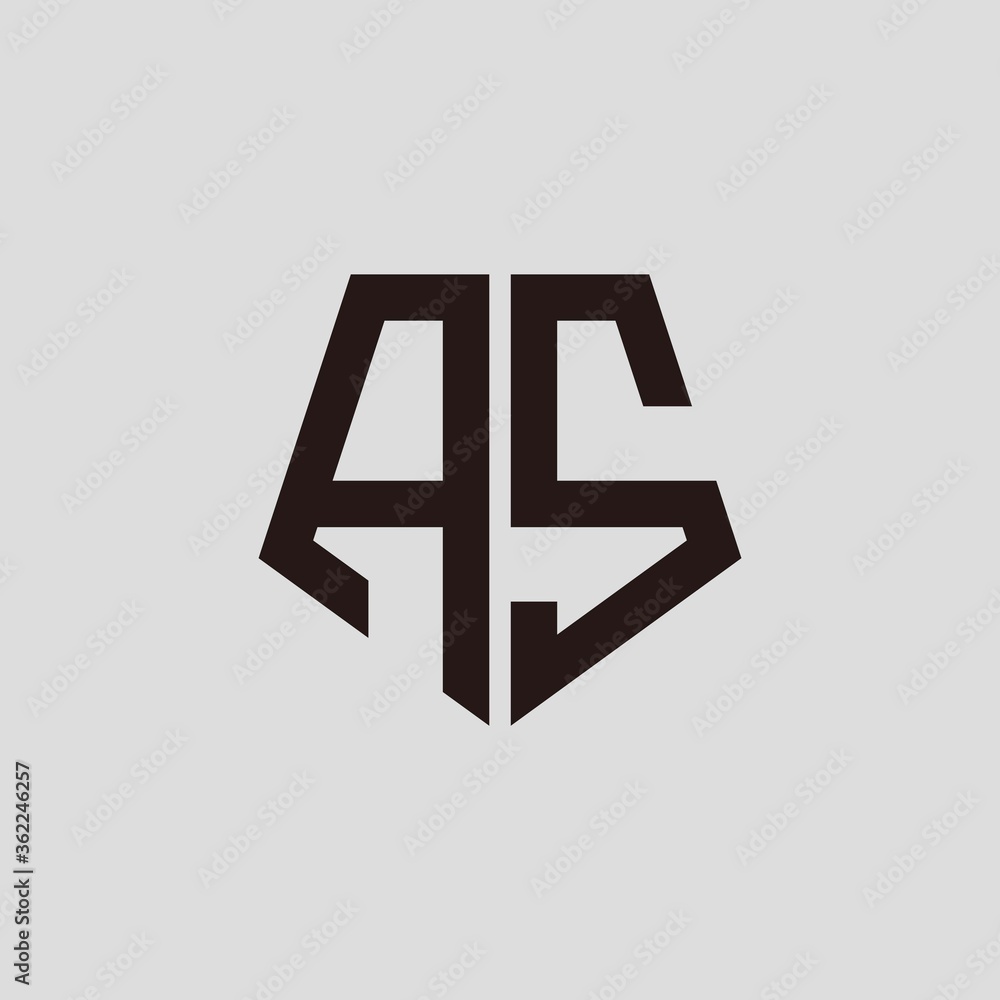Obraz premium A S black pentagon initials with a gray background