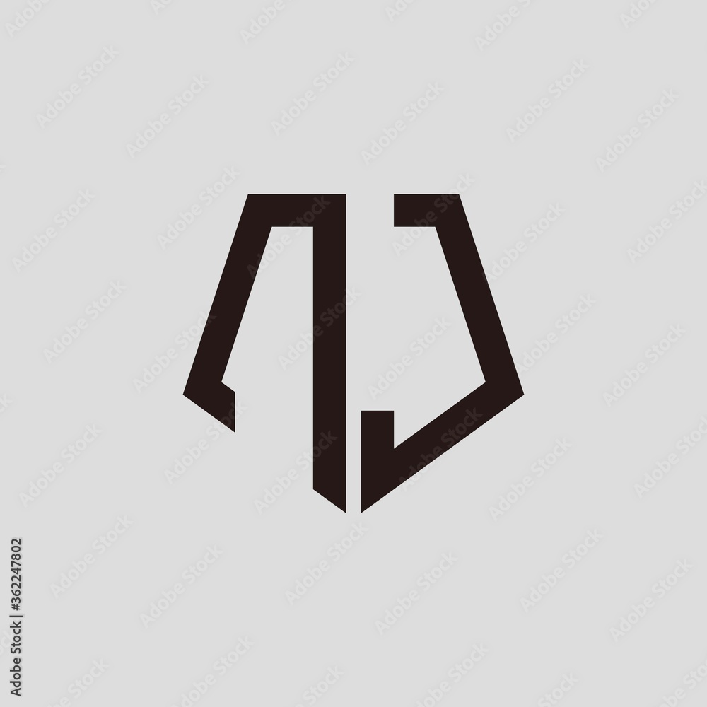 Fototapeta premium N J black pentagon initials with a gray background