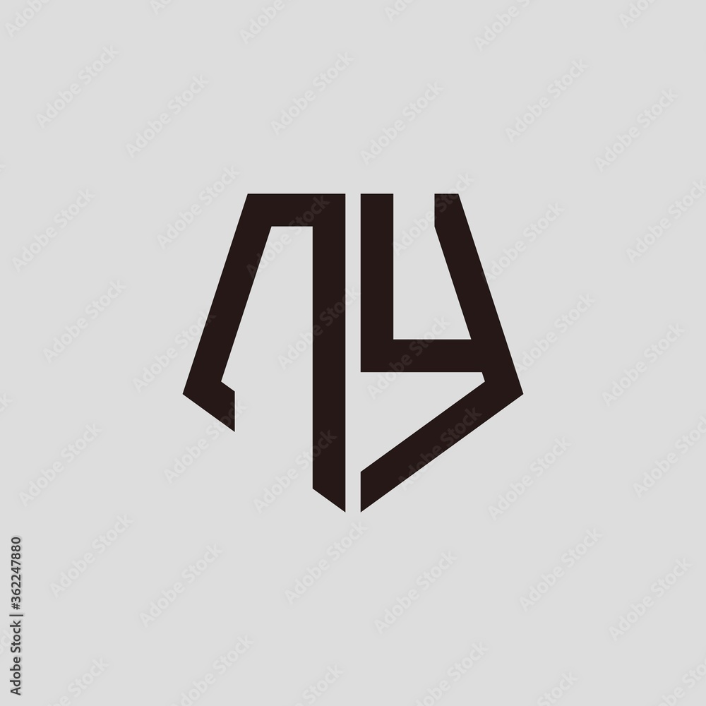 Fototapeta premium N Y black pentagon initials with a gray background