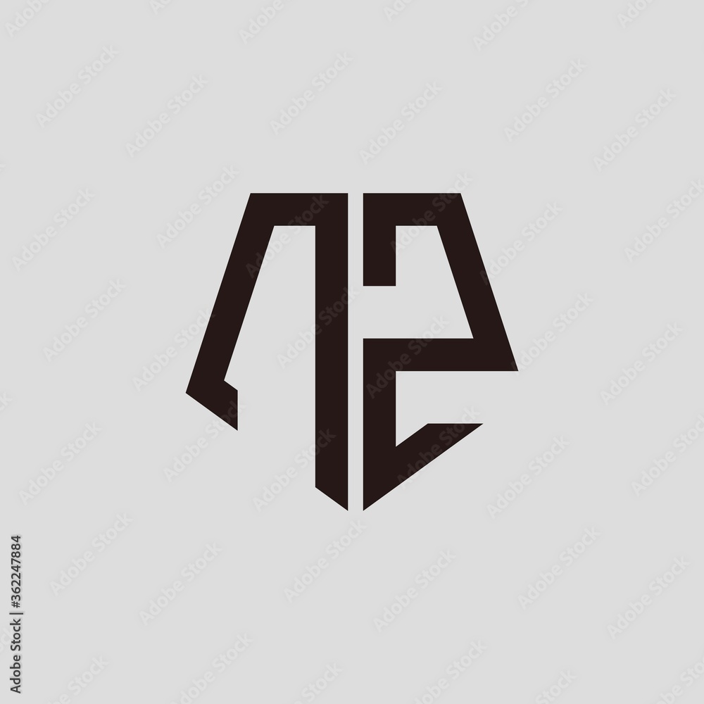 Obraz premium N Z black pentagon initials with a gray background