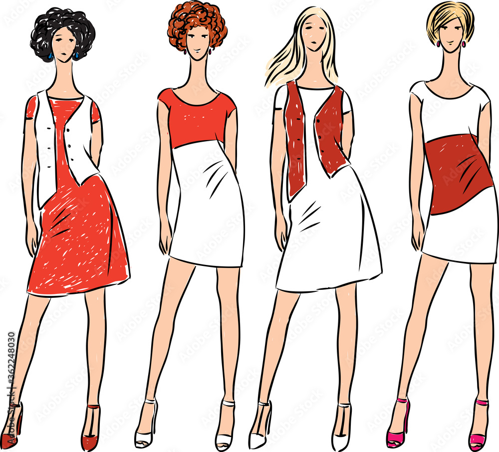 Vector drawing of young slim women in summer dresses Vector drawing of young slim women in summer dresses