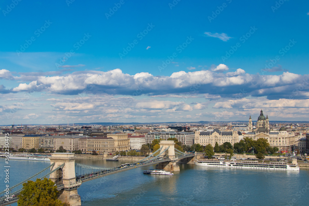 View on Chain bridge from Buda in Budapest