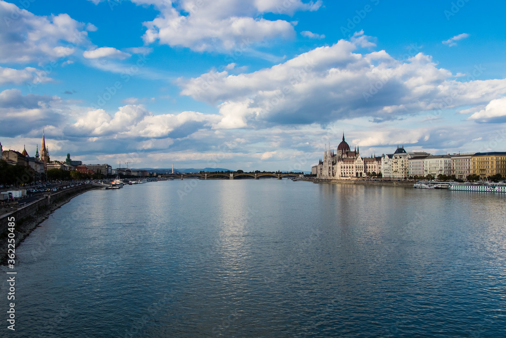 View on Margaret bridge, Danube and parliament in Budapest
