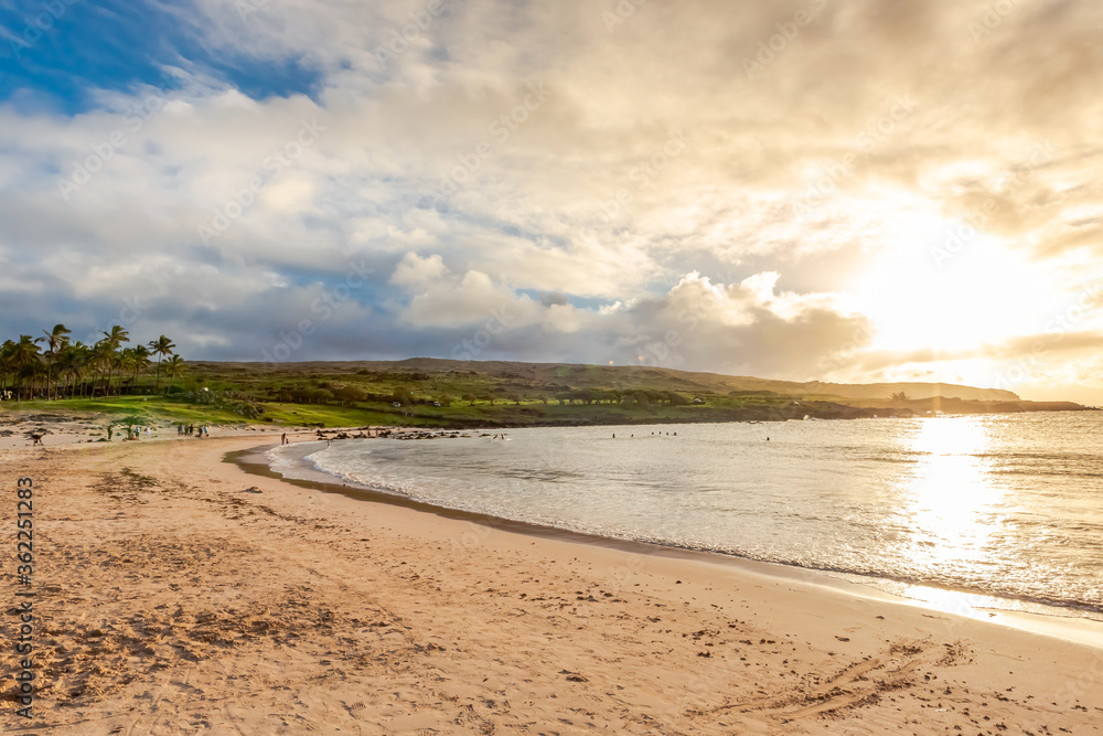 Anakena Beach on Easter Island, Rapa Nui in Chile Anakena Beach on Easter Island, Rapa Nui in Chile