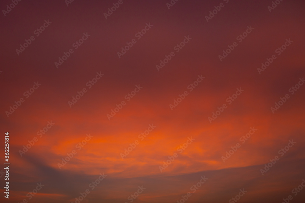 Beautiful sunset sky and orange cloud in twilight time.