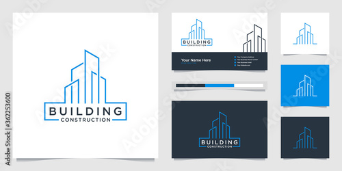 building design logos with lines. construction, apartment and architect. premium logo design and business cards.