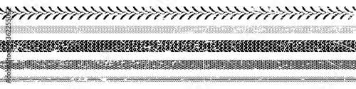Tire tracks, tread marks vector set