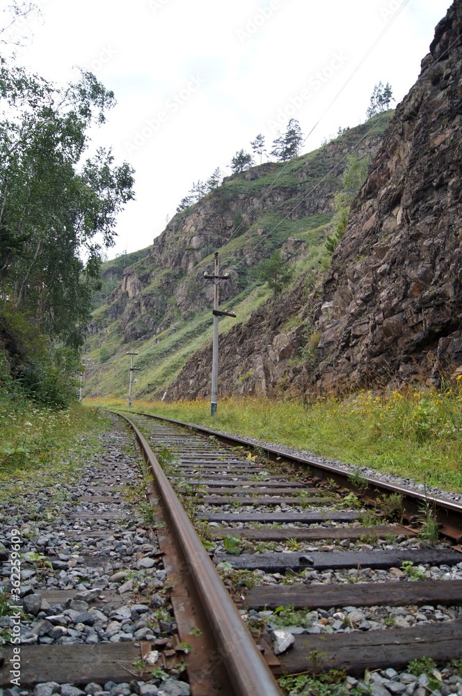 railroad tracks in the mountains