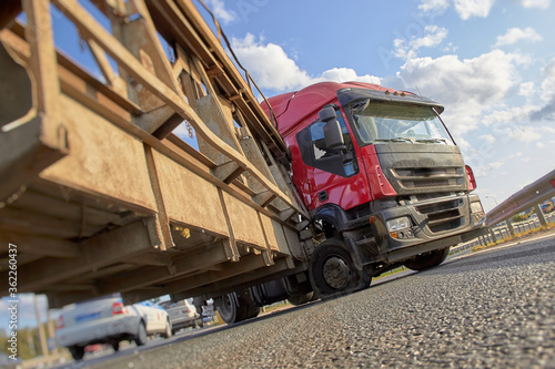 Wallpaper Mural an exploding truck wheel caused an accident on the road selective focus Torontodigital.ca