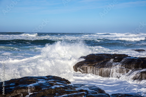 Heavy surf and waves on a rocky stretch of the Oregon coast near the town of Yachats.