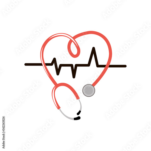 Blood pressure measurement, medical health care concept for cardiology hospital clinic - human heart logo icon and tonometer scale, Heart-shaped tonometer vector illustration in a flat style