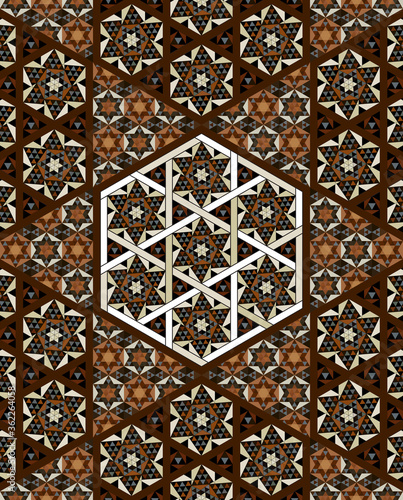 Highly Detailed Artisan Handmade Luxurious Wooden Mosaic Antique Pattern Background