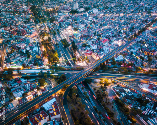 Aerial night photography of insurgentes avenue in Mexico city