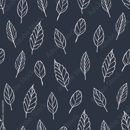 Seamless pattern with leaf. Vector hand drawn illustration.