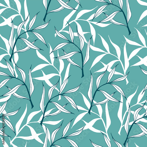 Seamless pattern with leaf and herbs. Vector hand drawn illustration.