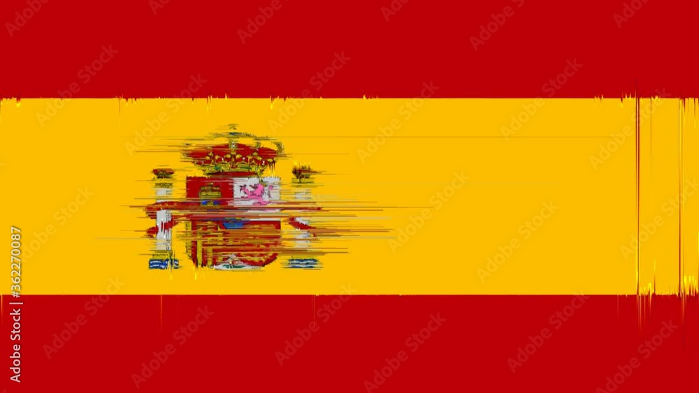 Interferences on SPAIN FLAG background, pixelated effect, Spanish damages screen, bad reception, problems, computer bug animation broadcasting, loop, copy space. Interferences on SPAIN FLAG background, pixelated effect, Spanish damages screen, bad reception, problems, computer bug animation broadcasting, loop, copy space.