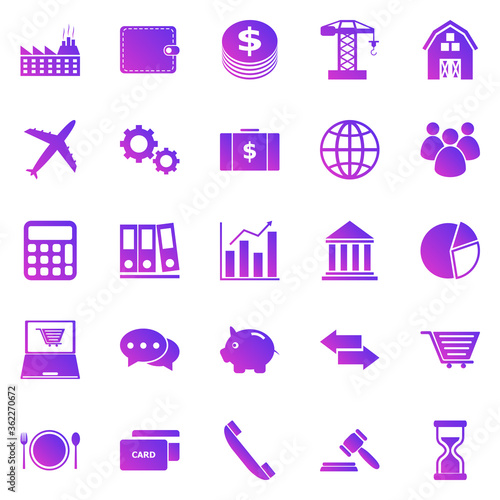 Economy gradient icons on white background
