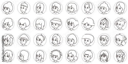 Wallpaper Mural 32種類の人物横顔アイコン（白黒）1 Torontodigital.ca