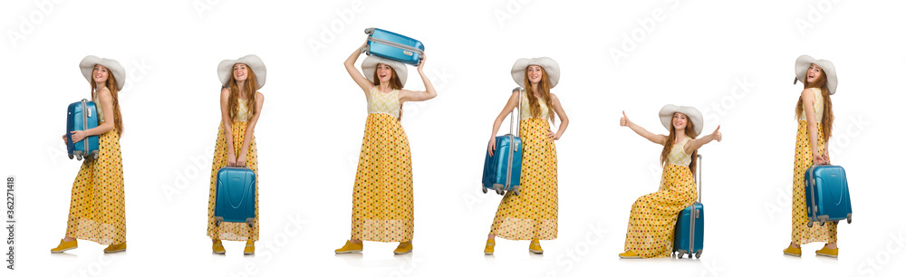 Woman ready for summer travel isolated on white Woman ready for summer travel isolated on white