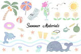 Cute Summer Materials in Watercolor Style