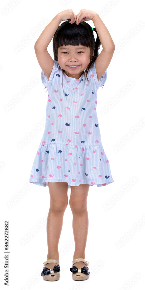 Little girl make her hand like heart on head Little girl make her hand like heart on head