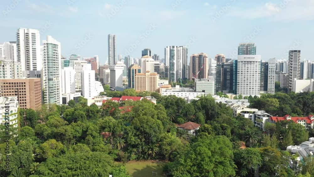 Singapore May 2019 4k aerial video of Singapore skyline look from Orange Grove Road during afternoon Singapore May 2019 4k aerial video of Singapore skyline look from Orange Grove Road during afternoon