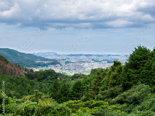 View of local city - Fukuoka - from mountain in JAPAN.