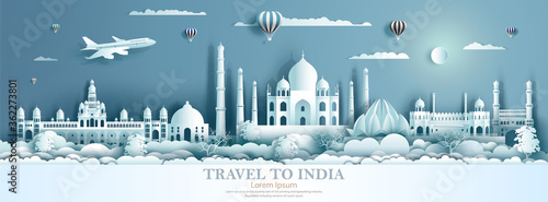 Travel India with ancient and modern building with Water reflection.