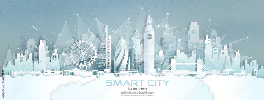 Technology wireless network communication smart city with architecture in England.