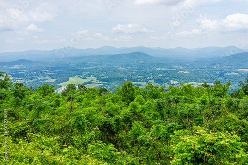 Overlook for Rockfish valley at Blue Ridge parkway appalachian mountains in summer with nobody and scenic lush foliage landscape
