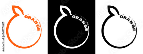 original logo of a whole orange with a leaf. Part of the menu design. Black white vector