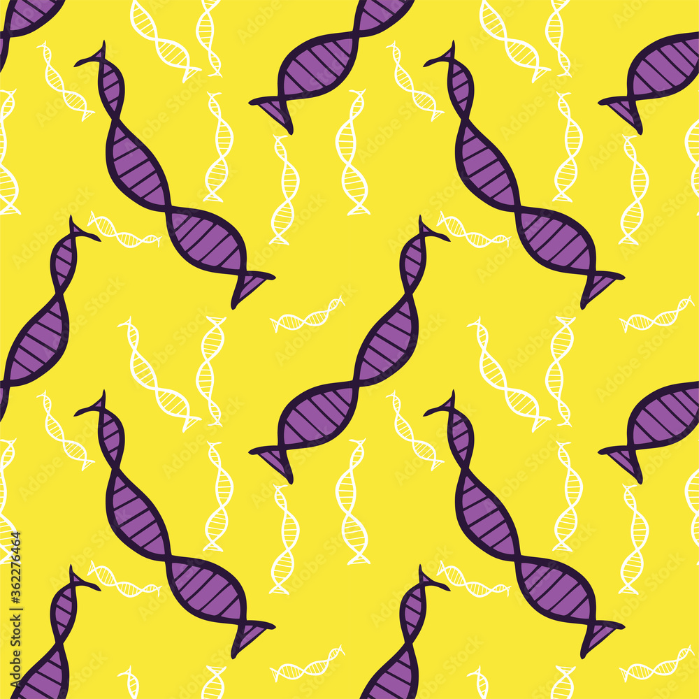 Fototapeta premium Seamless vector illustration of double strands DNA shape on pastel yellow background, pattern for making printing paper work or textile artwork, for scientific or healthcare related artwork