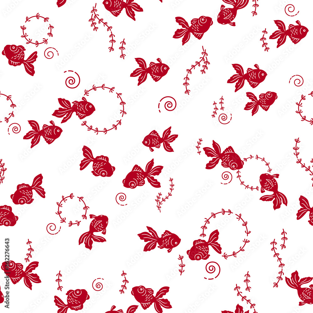 Seamless pattern of a Japanese style goldfish, Seamless pattern of a Japanese style goldfish,