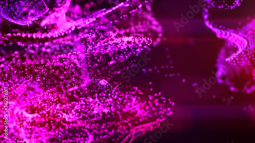 Fluid pink and purple particles flowing beautiful abstract background, Liquid and light with depth of field.